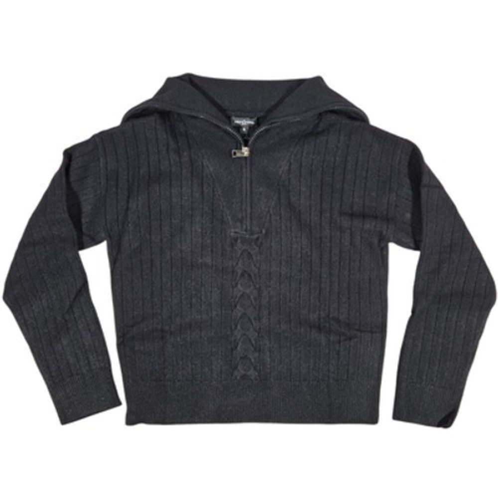 Area Stars Black Ribbed Cable Knit Quarter Zip Sweater Womens Small NWT RN153965